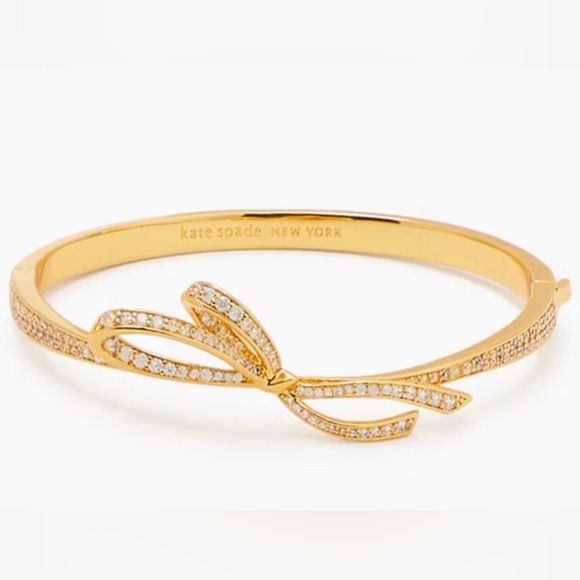 Kate Spade All Tied Up Pave Bangle Gold Crystal Bow Bracelet - Picture 1 of 7